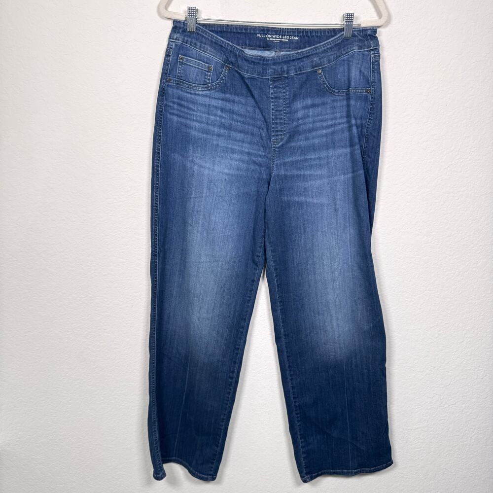 Chico's Womens Pull On Wide Leg Jean Size 14 R Stretch Denim Blue